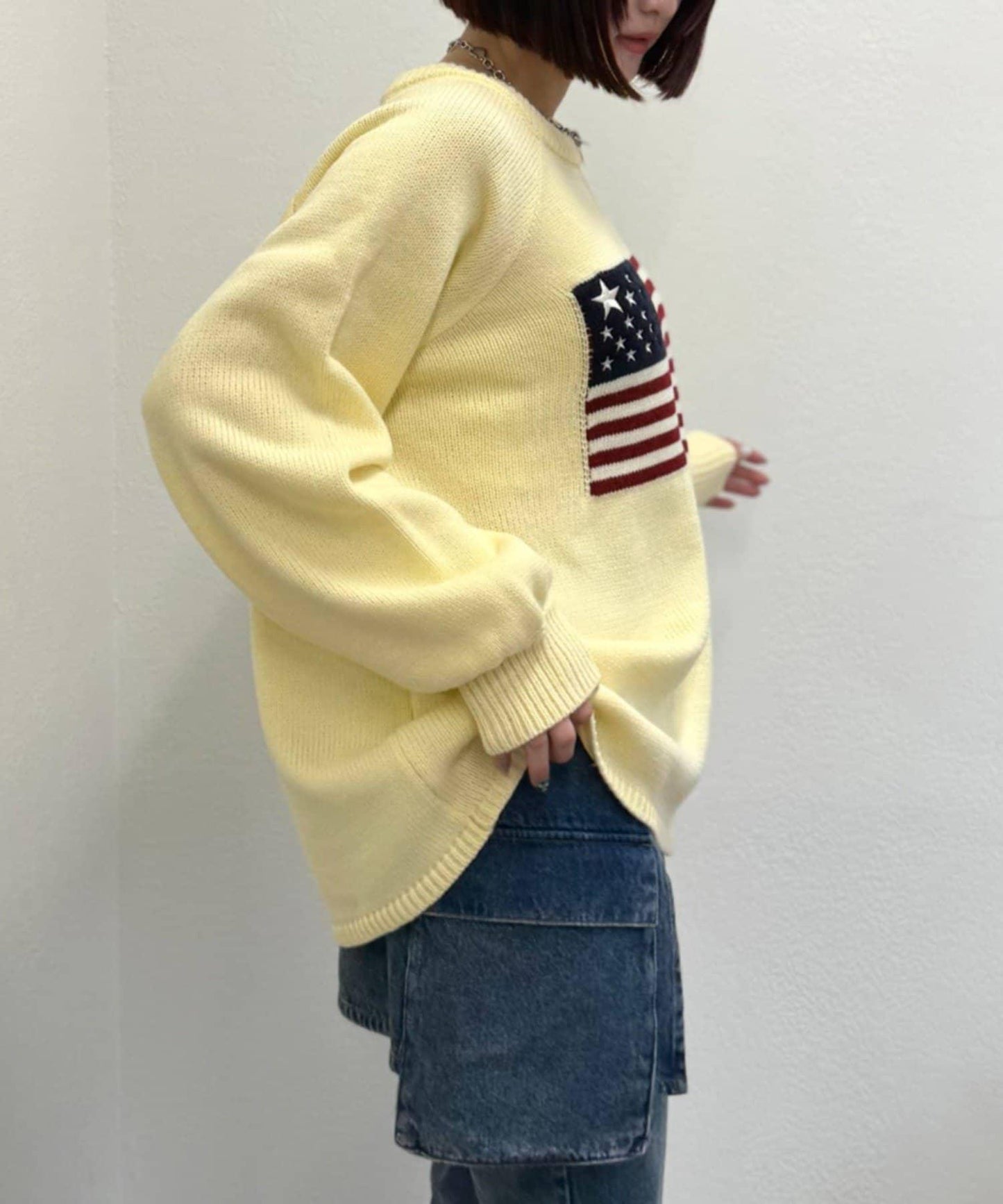 w closet 星條旗圖案針織上衣