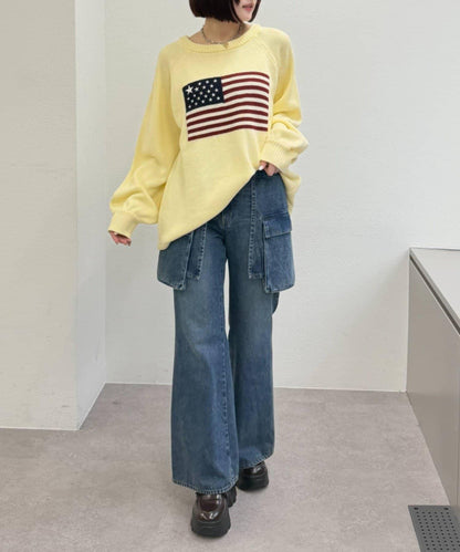 w closet 星條旗圖案針織上衣