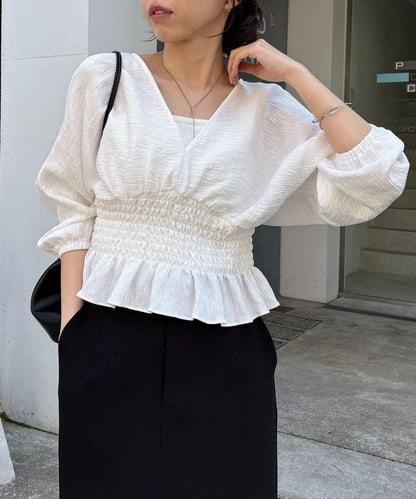 收腰V領女襯衫
