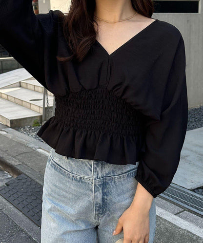 收腰V領女襯衫