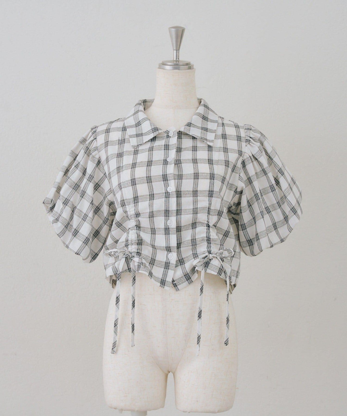 泡泡袖 抽繩設計 短款 襯衫