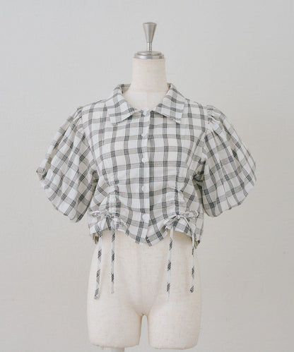 泡泡袖 抽繩設計 短款 襯衫