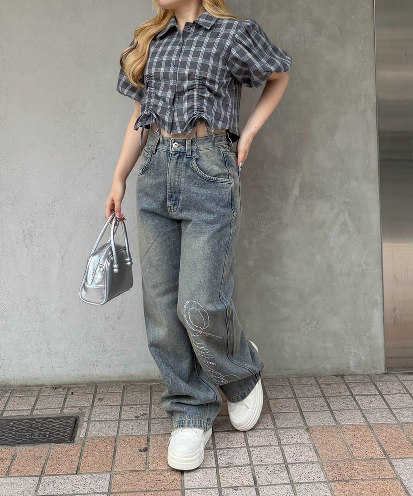 泡泡袖 抽繩設計 短款 襯衫