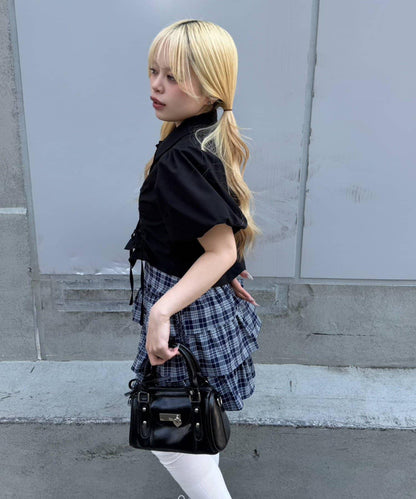 泡泡袖 抽繩設計 短款 襯衫