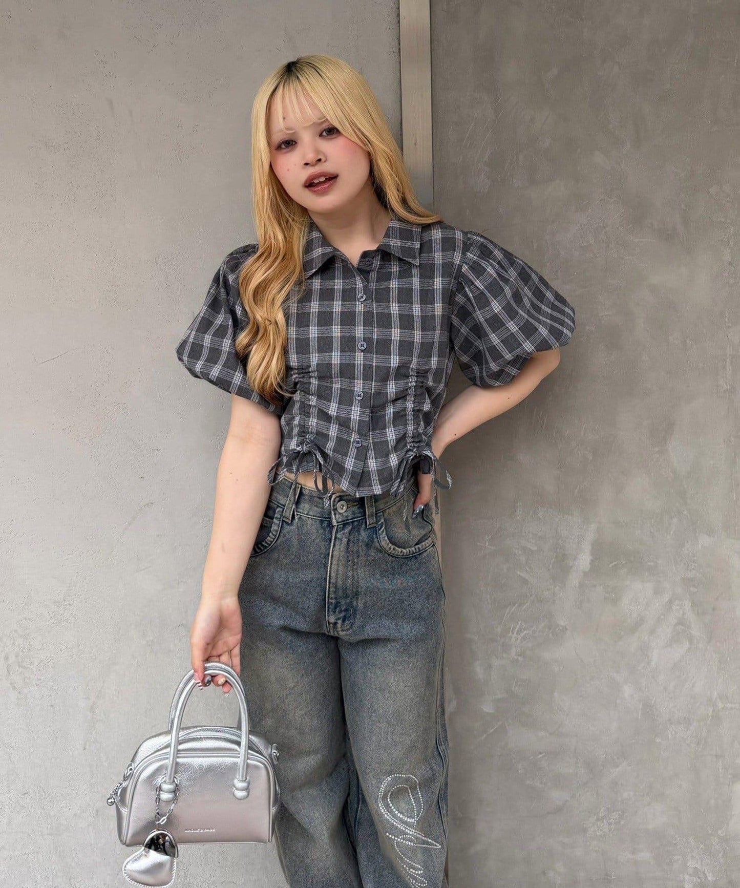 泡泡袖 抽繩設計 短款 襯衫