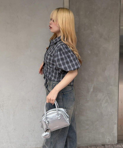 泡泡袖 抽繩設計 短款 襯衫