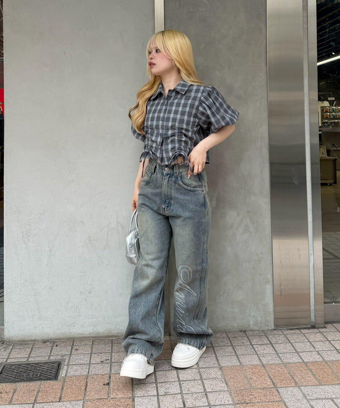 泡泡袖 抽繩設計 短款 襯衫