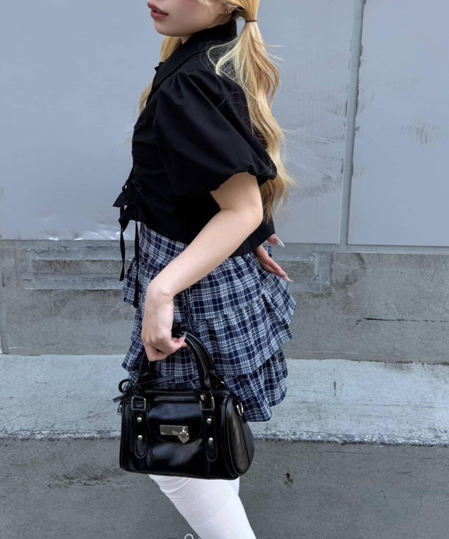 泡泡袖 抽繩設計 短款 襯衫