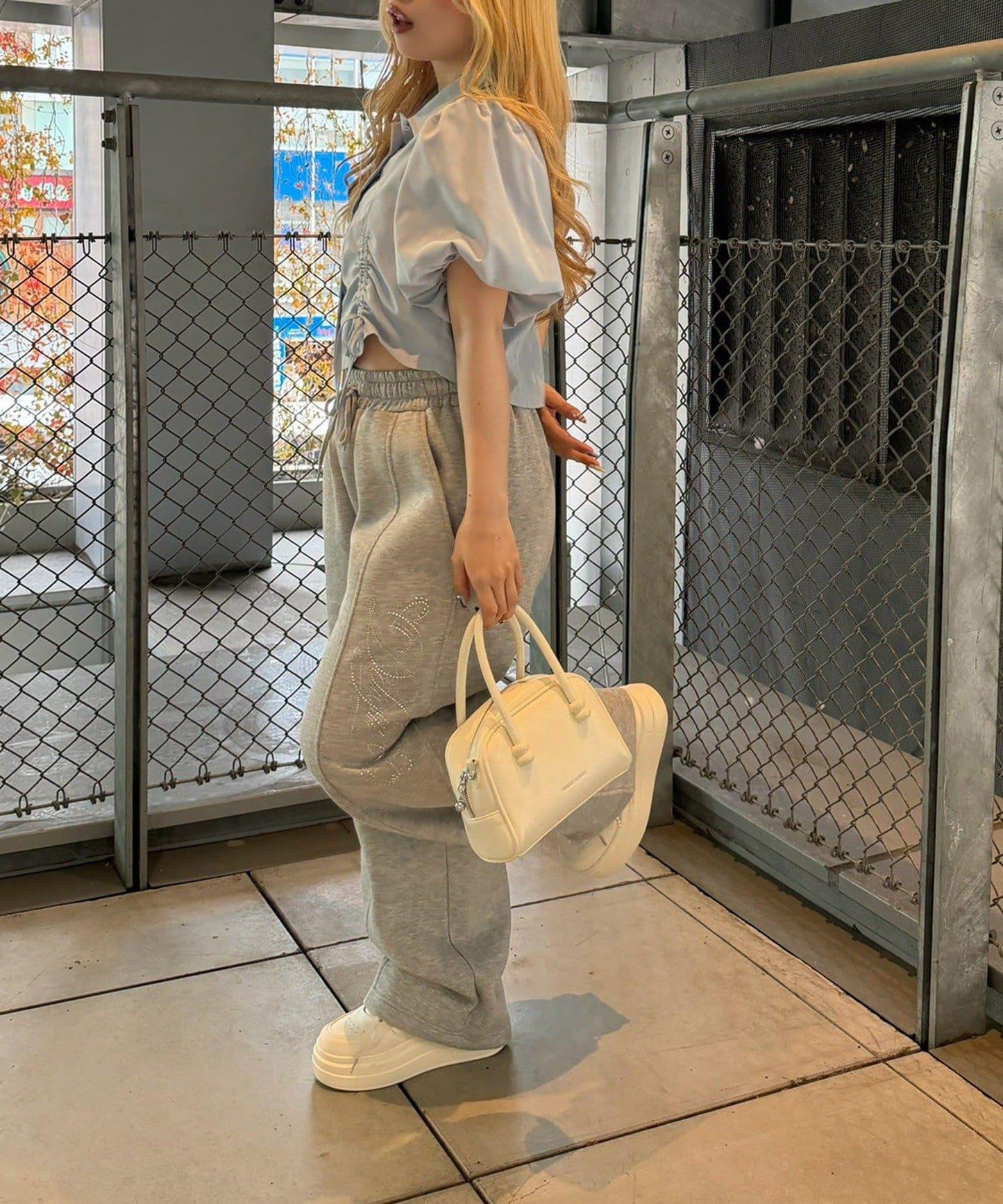 泡泡袖 抽繩設計 短款 襯衫