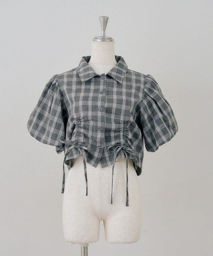 泡泡袖 抽繩設計 短款 襯衫