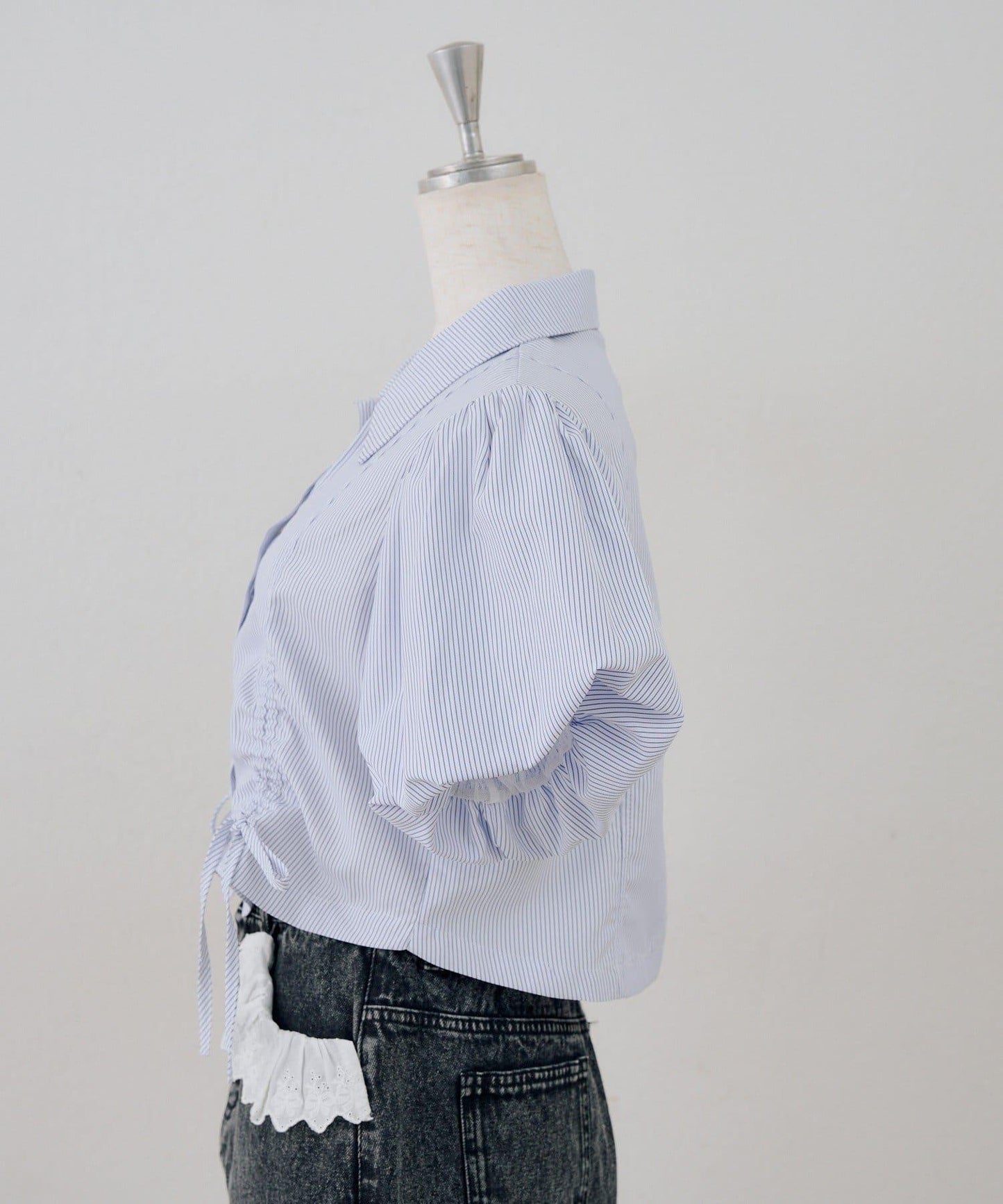 泡泡袖 抽繩設計 短款 襯衫