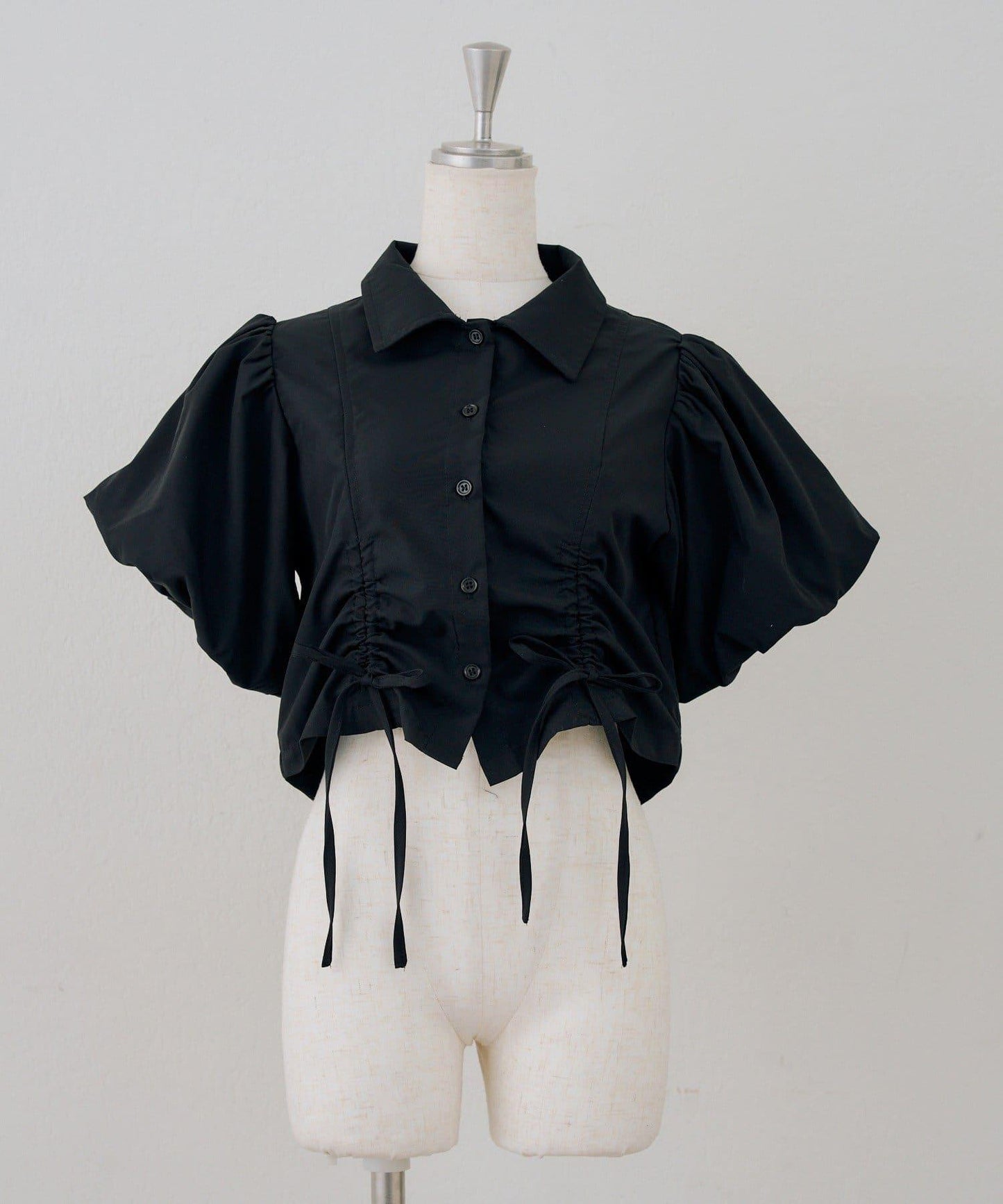 泡泡袖 抽繩設計 短款 襯衫