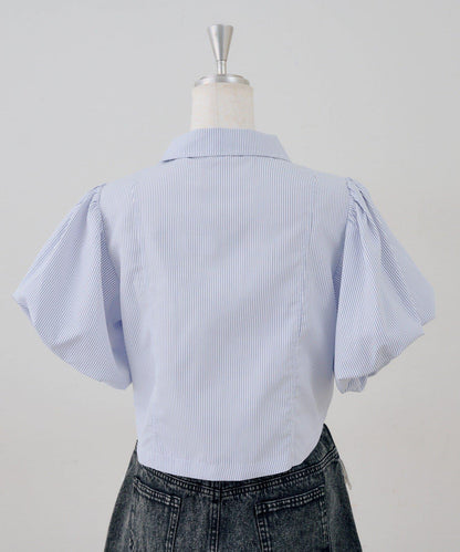 泡泡袖 抽繩設計 短款 襯衫