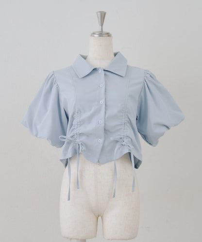 泡泡袖 抽繩設計 短款 襯衫