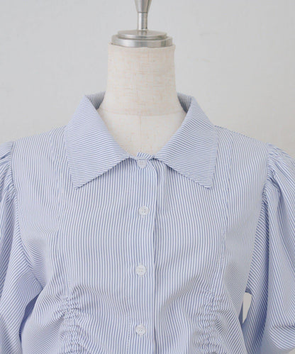 泡泡袖 抽繩設計 短款 襯衫