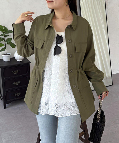 抽繩荷葉擺軍裝風襯衫