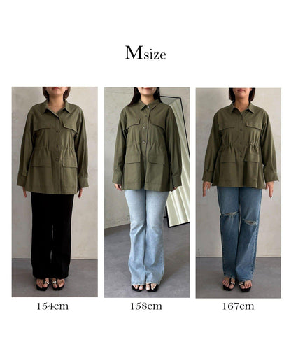 抽繩荷葉擺軍裝風襯衫