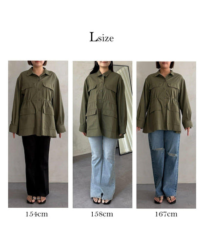 抽繩荷葉擺軍裝風襯衫