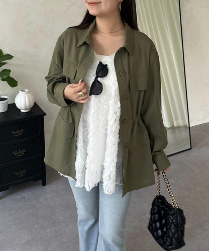 抽繩荷葉擺軍裝風襯衫