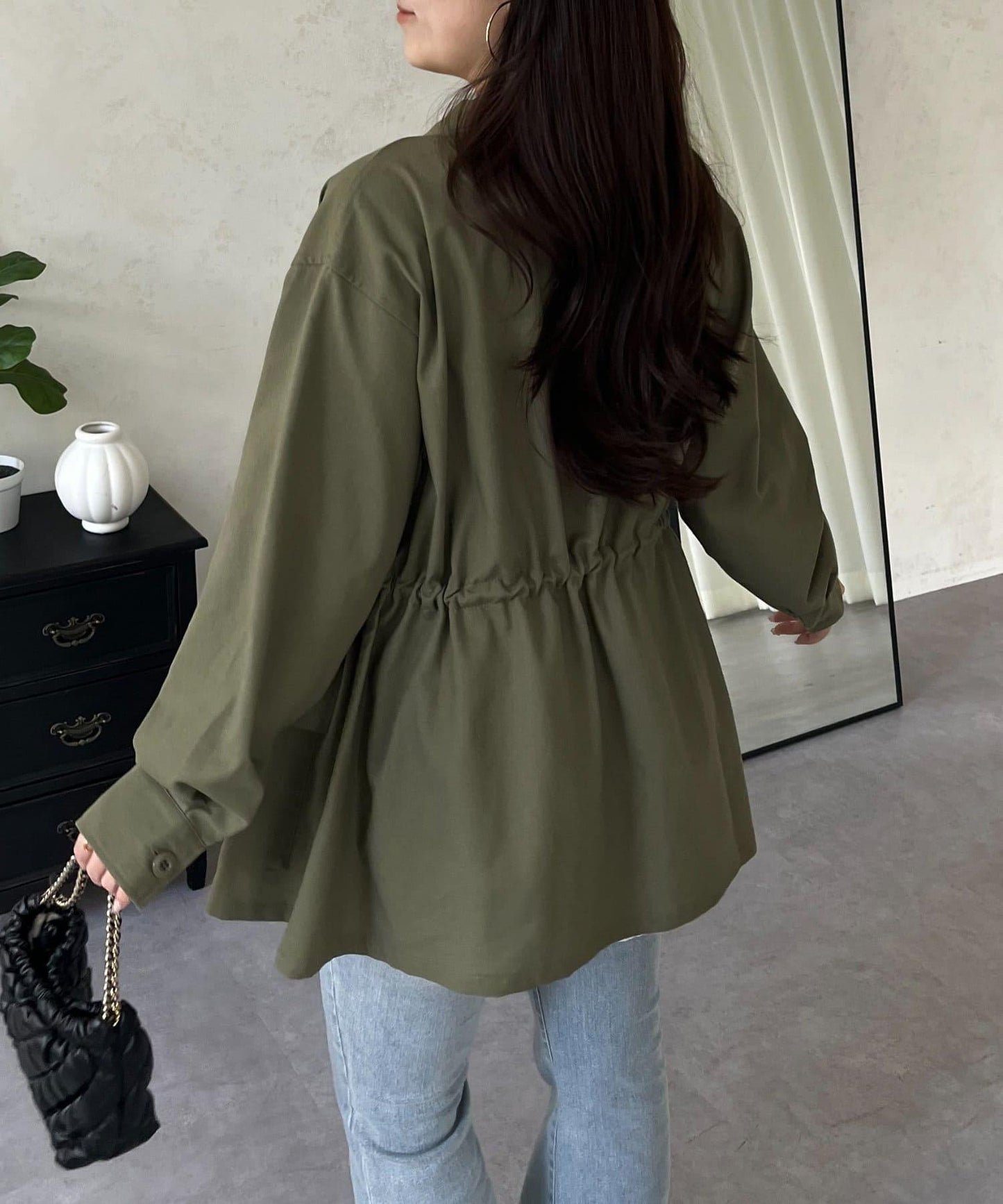 抽繩荷葉擺軍裝風襯衫