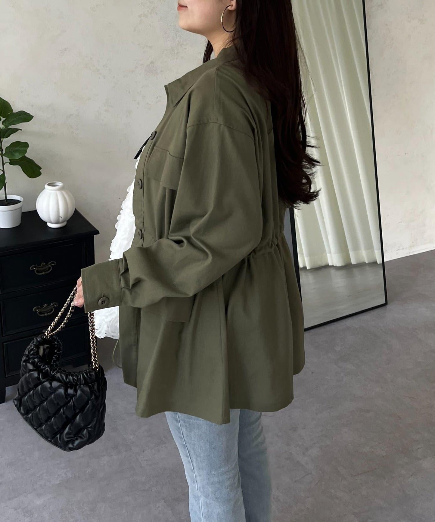 抽繩荷葉擺軍裝風襯衫