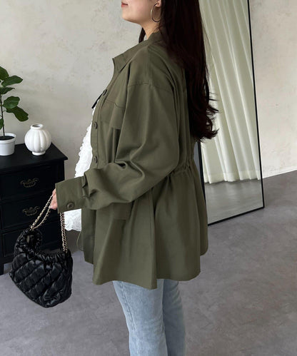 抽繩荷葉擺軍裝風襯衫