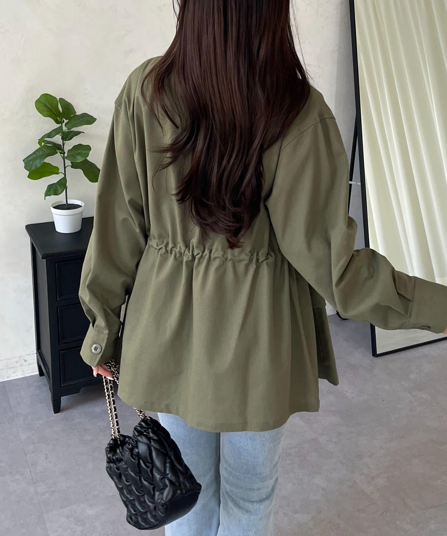 抽繩荷葉擺軍裝風襯衫