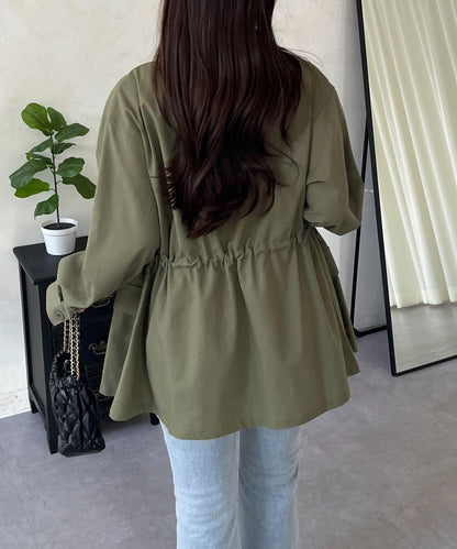 抽繩荷葉擺軍裝風襯衫