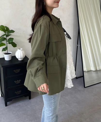 抽繩荷葉擺軍裝風襯衫
