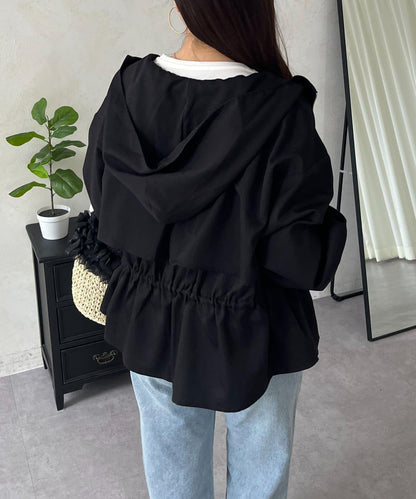 防曬 後背抽繩 荷葉擺 戶外風衣