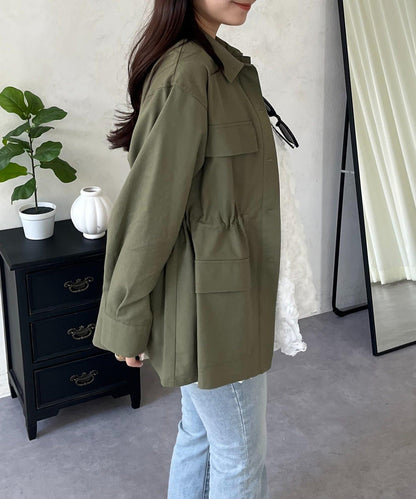 抽繩荷葉擺軍裝風襯衫