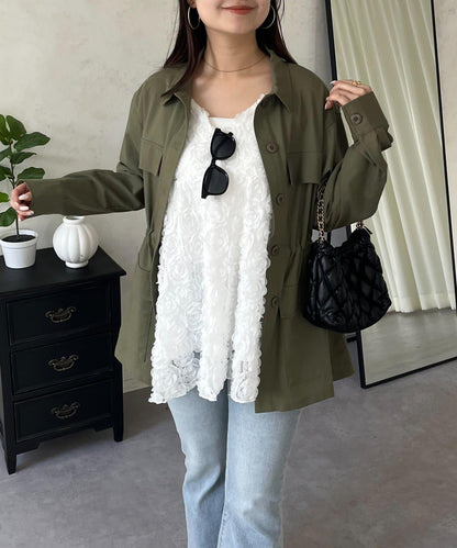 抽繩荷葉擺軍裝風襯衫