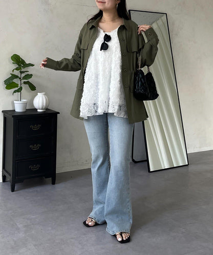 抽繩荷葉擺軍裝風襯衫