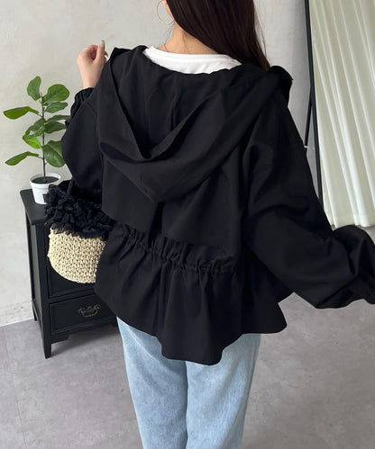 防曬 後背抽繩 荷葉擺 戶外風衣