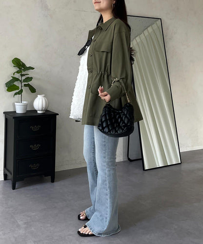 抽繩荷葉擺軍裝風襯衫