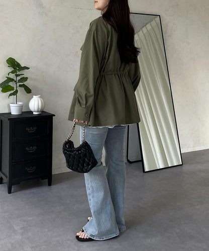 抽繩荷葉擺軍裝風襯衫