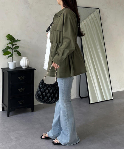 抽繩荷葉擺軍裝風襯衫