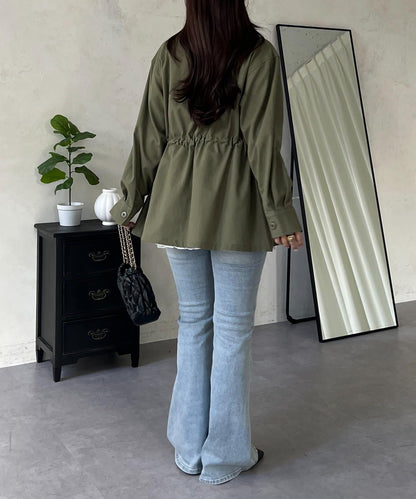 抽繩荷葉擺軍裝風襯衫