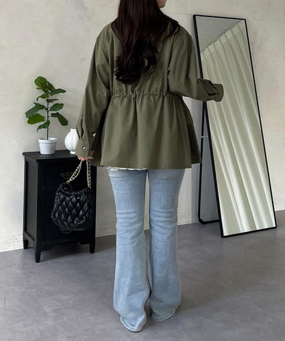 抽繩荷葉擺軍裝風襯衫