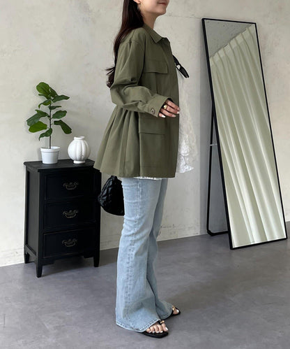 抽繩荷葉擺軍裝風襯衫