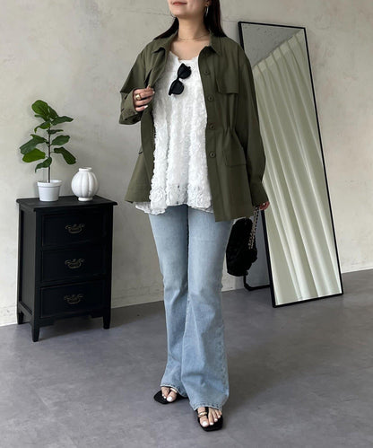 抽繩荷葉擺軍裝風襯衫
