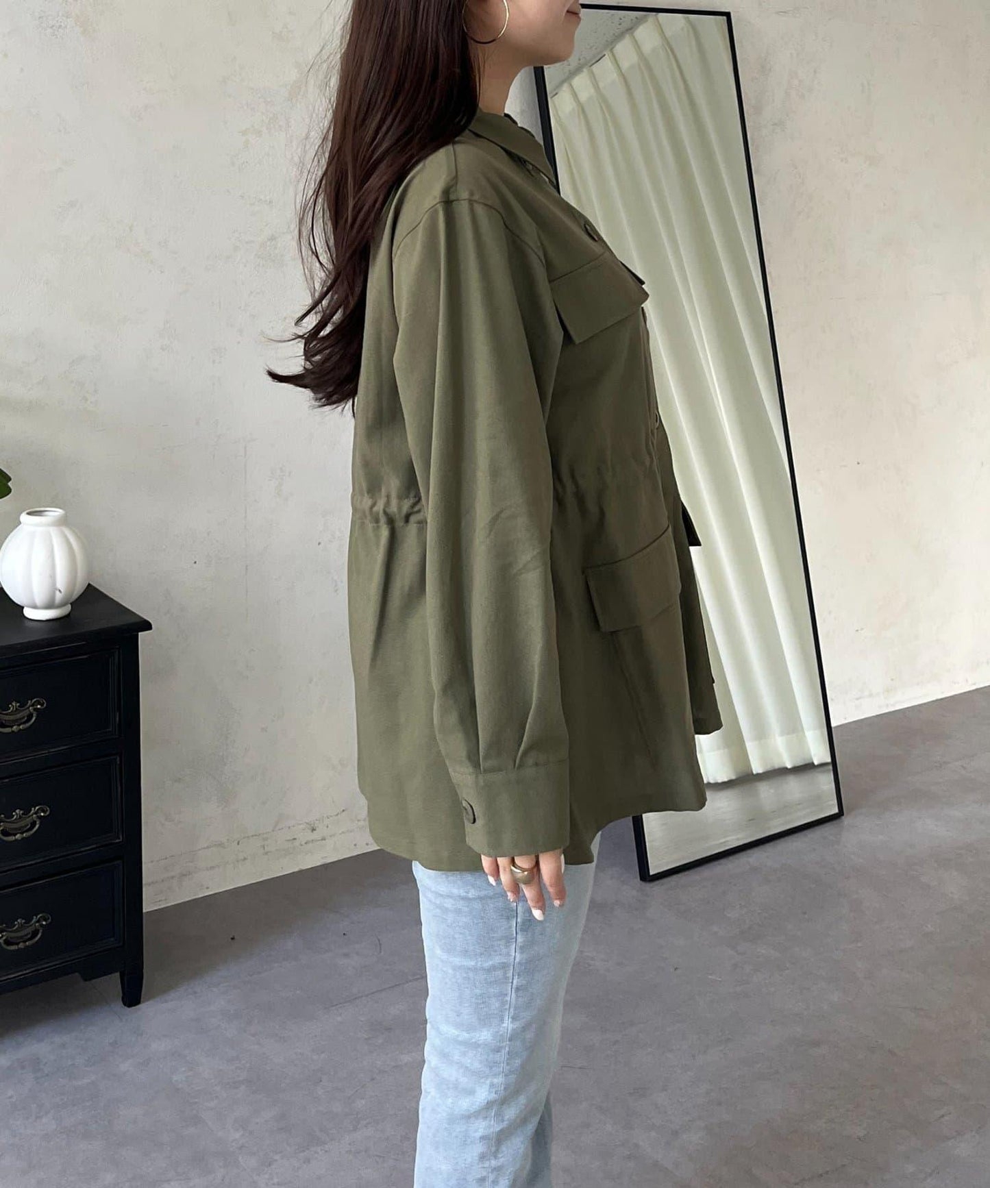 抽繩荷葉擺軍裝風襯衫