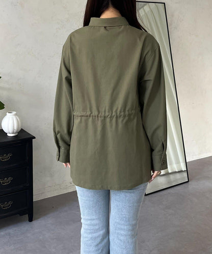 抽繩荷葉擺軍裝風襯衫