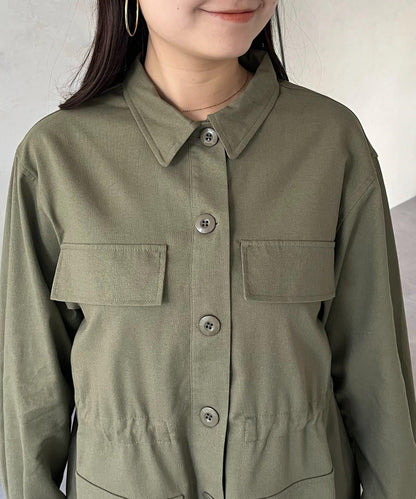 抽繩荷葉擺軍裝風襯衫