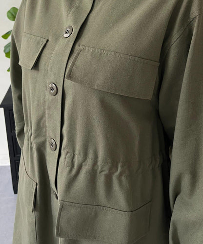 抽繩荷葉擺軍裝風襯衫