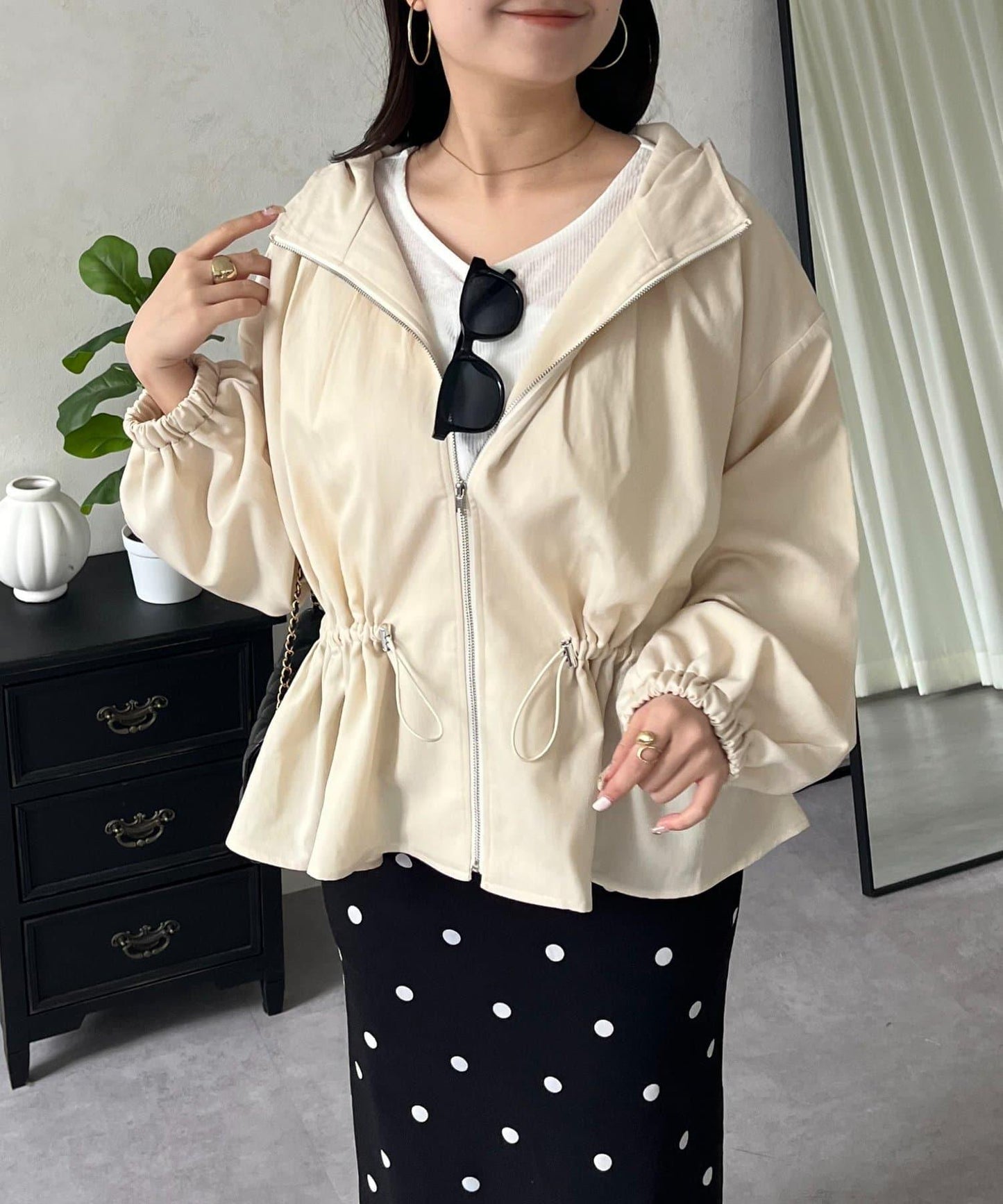 防曬 後背抽繩 荷葉擺 戶外風衣