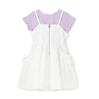 前拉鍊設計 吊帶連衣裙+短袖T恤套裝