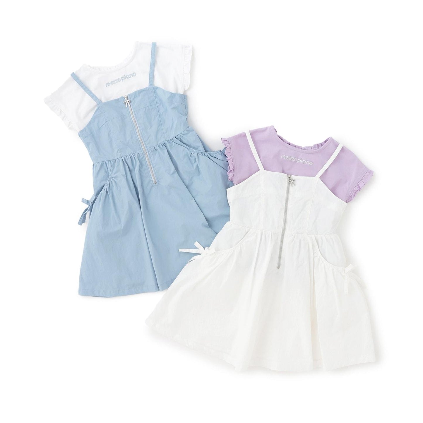 前拉鍊設計 吊帶連衣裙+短袖T恤套裝