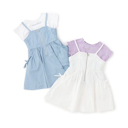 前拉鍊設計 吊帶連衣裙+短袖T恤套裝