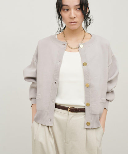 含Logo金扣聚酯圓領針織開衫